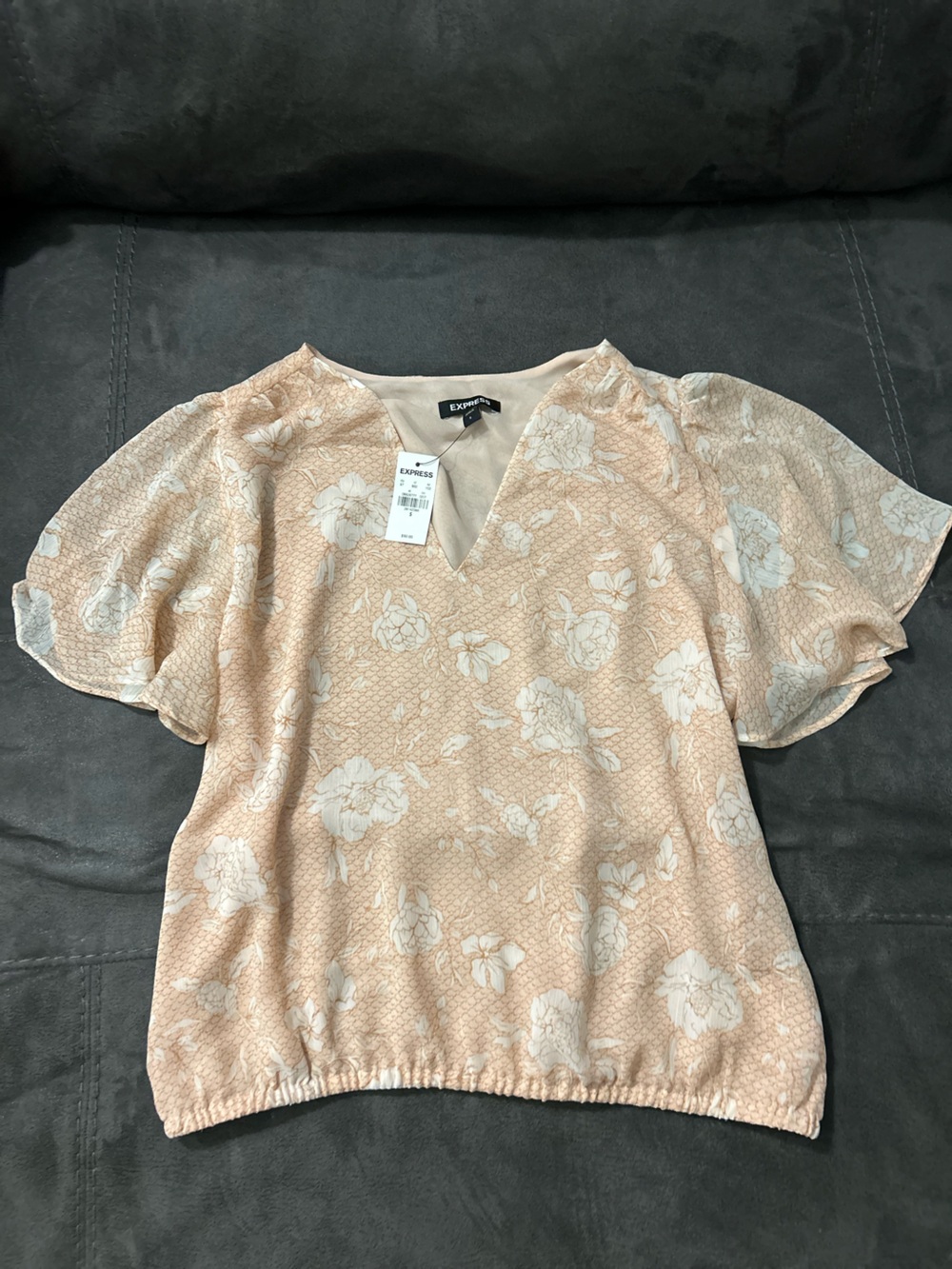 Express Peach Floral V-Neck Flutter Sleeve Blouse